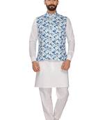 Blue Jute Digital Print Work Nehru Jacket
