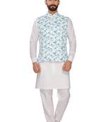 Sky Blue Jute Digital Print Work Nehru Jacket
