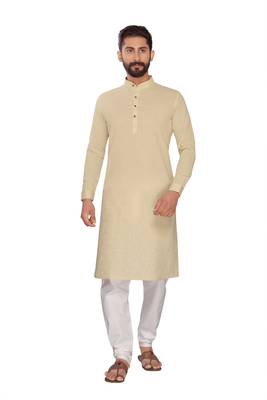 Biscuit Brown Plain Polly Linen Kurta Pajama 1