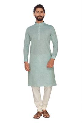 Sea Green Plain Polly Linen Kurta Pajama 1