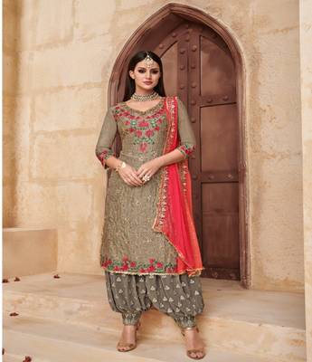chiku embroidered georgette+stone work salwar with dupatta 1
