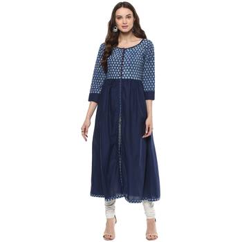   Indigo Hand Block Printed Long Pure Cotton Dress 1