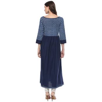   Indigo Hand Block Printed Long Pure Cotton Dress 2