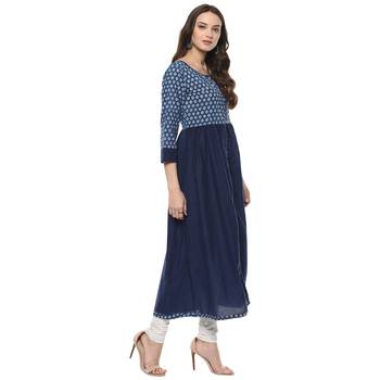   Indigo Hand Block Printed Long Pure Cotton Dress 3