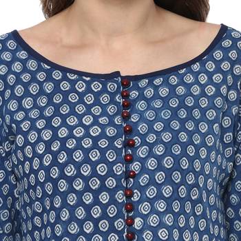   Indigo Hand Block Printed Long Pure Cotton Dress 5
