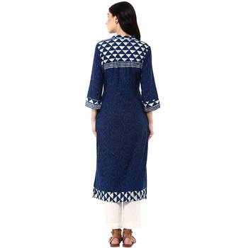   Indigo Hand Block Printed Straight Pure Cotton Kurta 2