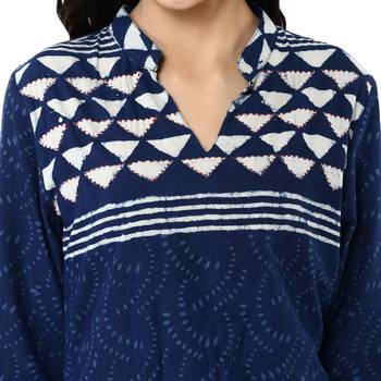   Indigo Hand Block Printed Straight Pure Cotton Kurta 5