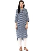 Geroo Jaipur Indigo Hand Block Printed Pure Cotton Kurta
