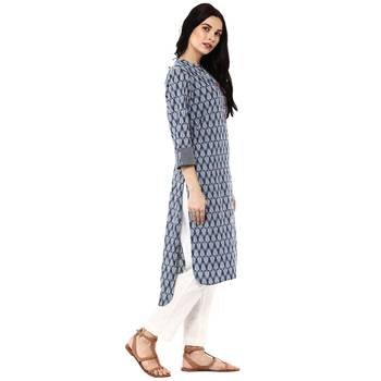   Indigo Hand Block Printed Pure Cotton Kurta 3