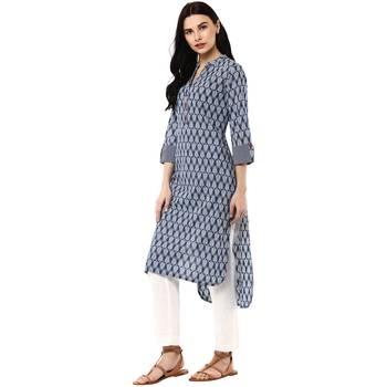   Indigo Hand Block Printed Pure Cotton Kurta 4