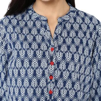   Indigo Hand Block Printed Pure Cotton Kurta 5