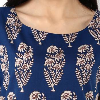 Indigo Hand Block Printed A-Line Pure Cotton Kurta 5