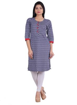   Blue printed cotton kurtis 1