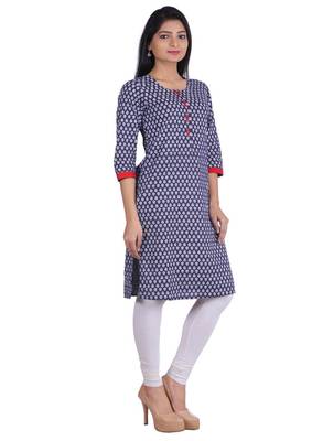   Blue printed cotton kurtis 3