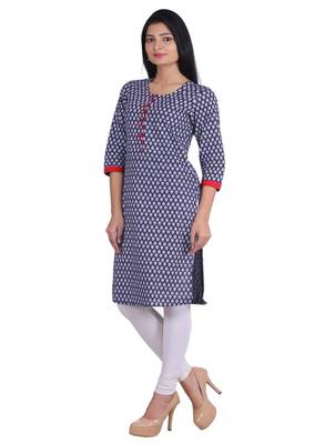   Blue printed cotton kurtis 4