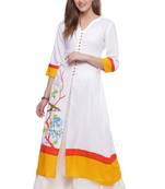 White Printed A-Line Rayon Kurta