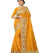 Mustard embroidered art silk saree with blouse