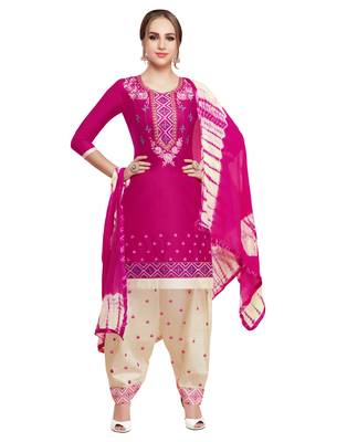 Pink Embroidered Cotton Salwar With Dupatta 1