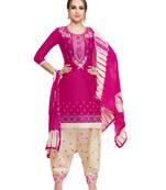Pink Embroidered Cotton Salwar With Dupatta