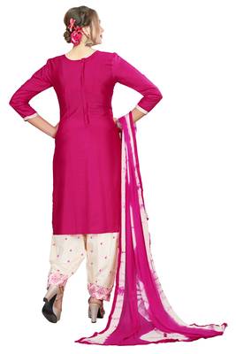 Pink Embroidered Cotton Salwar With Dupatta 3