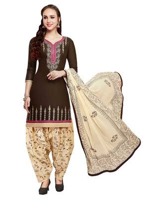 Brown Embroidered Cotton Salwar With Dupatta 2
