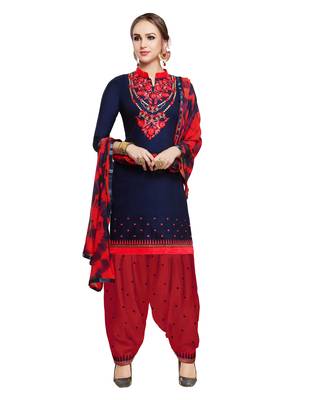 Blue Embroidered Cotton Salwar With Dupatta 2