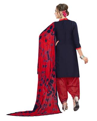 Blue Embroidered Cotton Salwar With Dupatta 3