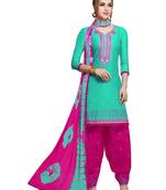 Green Embroidered Cotton Salwar With Dupatta