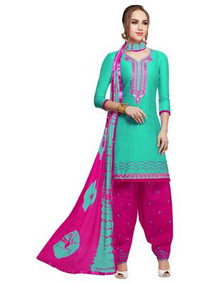Green Embroidered Cotton Salwar With Dupatta 2