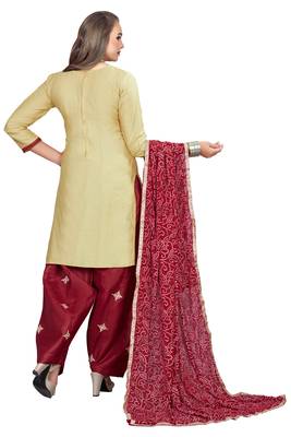 Beige Embroidered Cotton Salwar With Dupatta 3