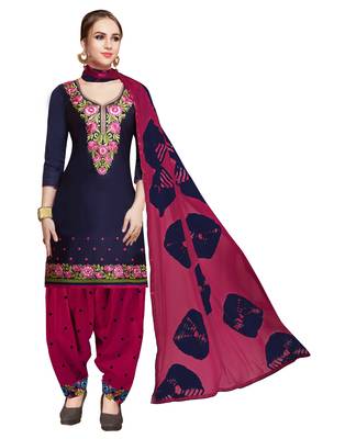 Blue Embroidered Cotton Salwar With Dupatta 1