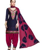 Blue Embroidered Cotton Salwar With Dupatta