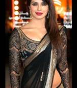 Priyanka chopra Black Designer Ethnic Net Saree with Multi Sequence work & with raw_silk blouse and satin petticoat