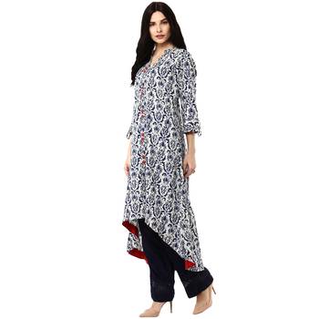  Indigo Printed Asymmetrical Cotton Kurta 4