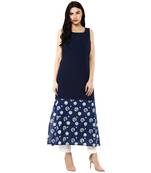 Geroo Jaipur Indigo Hand Block Printed Long Pure Cotton Kurta