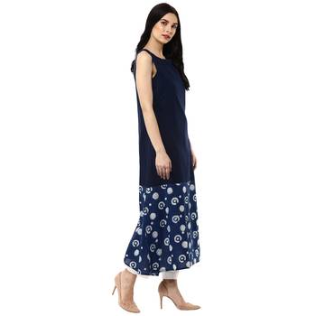   Indigo Hand Block Printed Long Pure Cotton Kurta 3