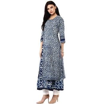 Geroo Jaipur Indigo Hand Block Printed Two Piece Pure Cotton Kurta 3