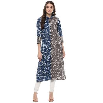   Indigo Hand Block Printed Straight Pure Cotton Kurta 1