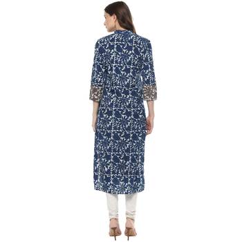   Indigo Hand Block Printed Straight Pure Cotton Kurta 2