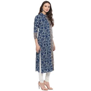   Indigo Hand Block Printed Straight Pure Cotton Kurta 3