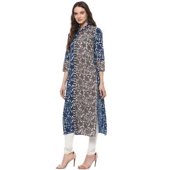   Indigo Hand Block Printed Straight Pure Cotton Kurta 4