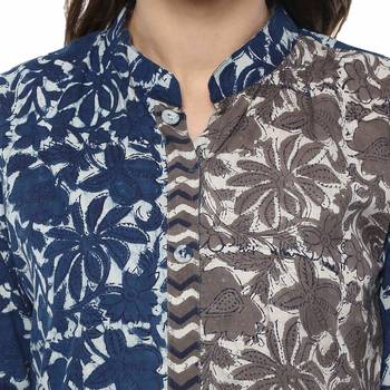   Indigo Hand Block Printed Straight Pure Cotton Kurta 5