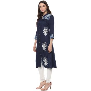 Geroo Jaipur Indigo Hand Block Printed Pure Cotton Kurta 4