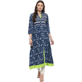  Indigo Hand Block Printed Pure Cotton Kurta 1