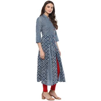   Indigo Hand Block Printed Pure Cotton Kurta 3