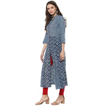   Indigo Hand Block Printed Pure Cotton Kurta 4