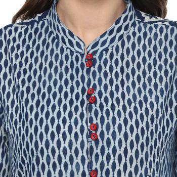   Indigo Hand Block Printed Pure Cotton Kurta 5