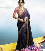 Violet Embroidered Silk Saree With Blouse