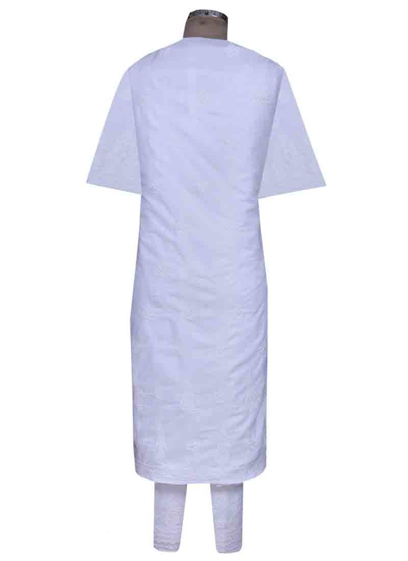 Ada White Embroidered White Unstitched Lucknow Chikankari Full Sleeves Salwar Kameez With Dupatta