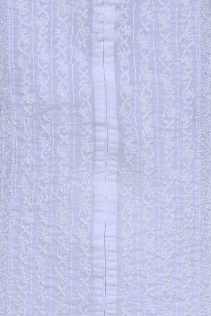 Ada White Embroidered White Unstitched Lucknow Chikankari Full Sleeves Salwar Kameez With Dupatta